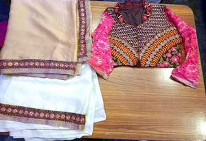 Embroidered Designer Saare With Koti Blouse