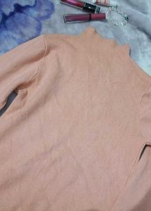 Peach Knit Turtleneck Sweater