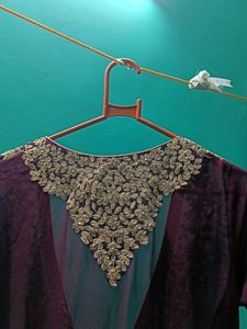 Elegant Vine Colour And Gold Embroidered Dress