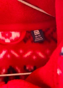 Unisex-Red Patterned Fleece Jacket Age 10-11