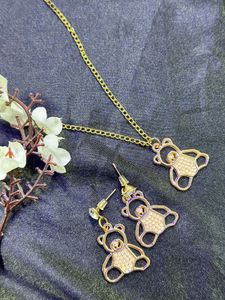 Cute Teddy Bear Necklace and Earring
