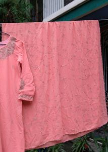 Zari work Peach Kurta Set