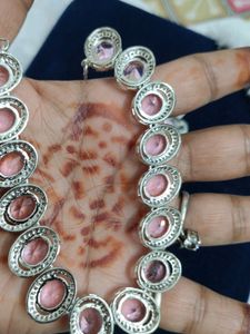 Glass Pink American Diamond Set