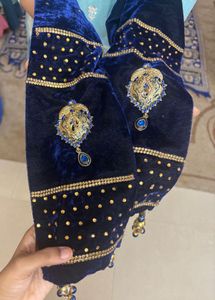 NEW Pure Soft Velvet Navy Blue Wedding Long Dupatt