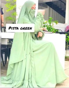 Designer Burkha Store It Comes With Inner , Shrug , Belt , Dupatta, And A Face Piece  Its A Georgette Material With Pista Green Colour