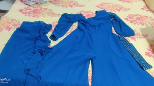 Cobalt Blue Drape One Shoulder Jumpsuit Suit