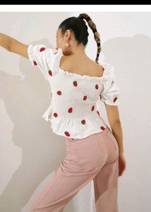 Strawberry Print🍉Pinterestly🍓Embroided PeplumTop