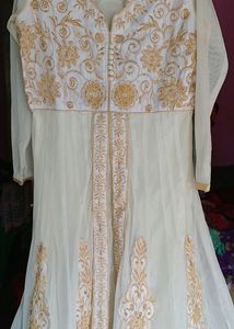 Anarkali Suit White With Dupatta And Pant