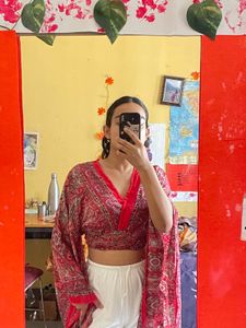 Red Patterned Crop Top
