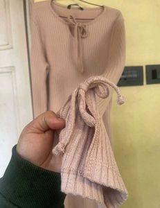 Pink Ribbed Long Sleeve Dress