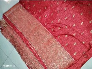 Red Silk Saree with Gold Detail