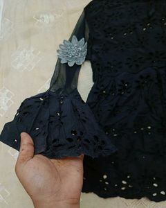 Black Floral Lace Tunic Top