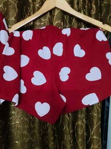 Red Heart Print Pajama Set
