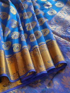 Blue &amp; Gold Silk Saree