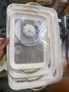 White &amp; Gold Decorative Tray Set (3)