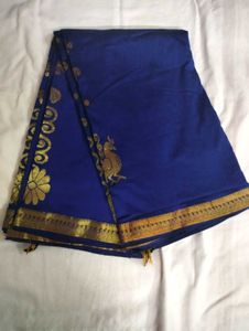 Elegant Royal Blue & Gold Saree