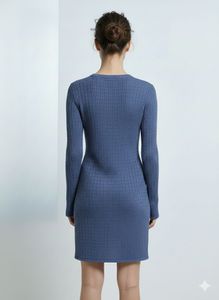 Blue Knit Long Sleeve Dress