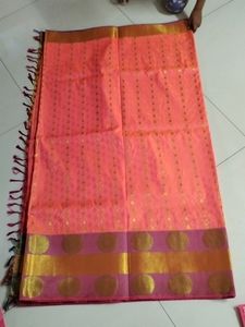 One Day Offer...Peach Pink Soft Silk Saree...