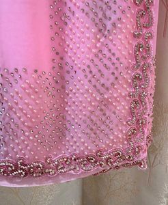 Baby Pink pearls &amp; diamond work Saree