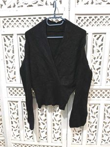 Chic Black Knit Wrap Sweater C