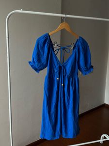 NEW LOOK A-Line Puff Sleeve Blue Dress