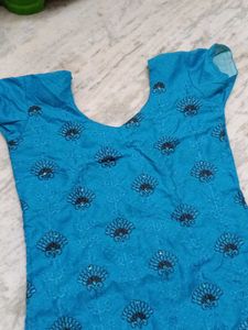 Stiched Blue Embroidered Kurta With Lining