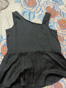 AND asymmetrical Satin Black Top