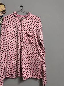Pink Heart Print Long Sleeve Top