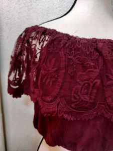 Burgundy Lace Off-Shoulder Crop Top NEW!!!