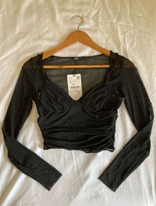 Zara Black Mesh Long Sleeve Top