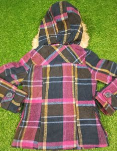 Plaid Fur Trim Coat