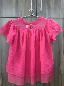 Pink Polka Dot Sheer Top