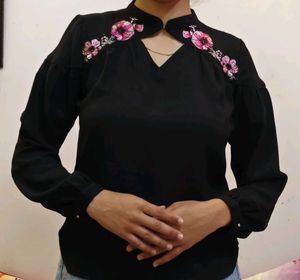 Embroidered Black Top