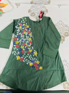 Hand Painted Floral Embroidered Green Tunic