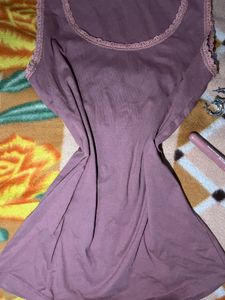 Mauve Tank Top with Lace Trim