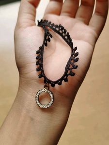 Black Lace Choker with Rhinestone Circle