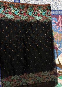 Embroidered Black Net Saree