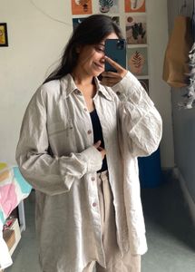 Oversized Beige Button-Down