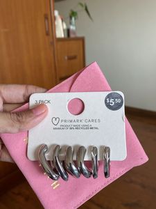 Silver Toned Half Hoop Earrings - Set Of 3