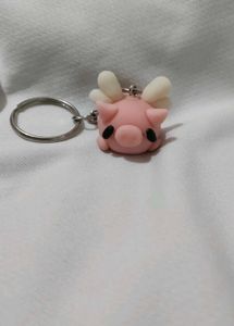 Cute Pink pig with a wing keychain