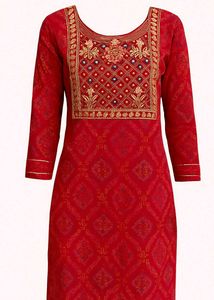 Red &amp; Gold Embroidered Kurti