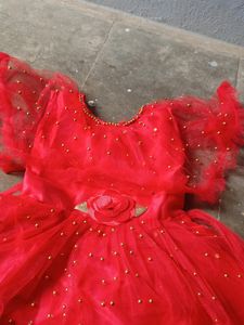 Girls Maroon Net Frock