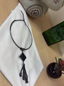 Elegant Gunmetal Choker with Geometric Pendant
