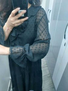 Black Ruffle Detail Mini Dress