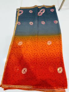 Synthetic Saree Orange And Dark Grey Coloured Sare