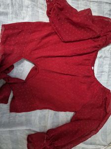 Red Swiss Dot Long Sleeve Top