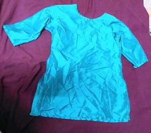 Greenish Blue Plain Kurti For Girls