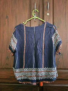 Boho Embroidered Tassel Top