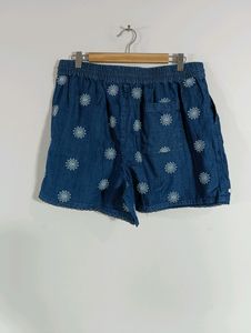 Navy Blue Embroidered Casaul Shorts (Women)