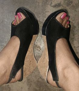 Black Wedge Slingback Heels